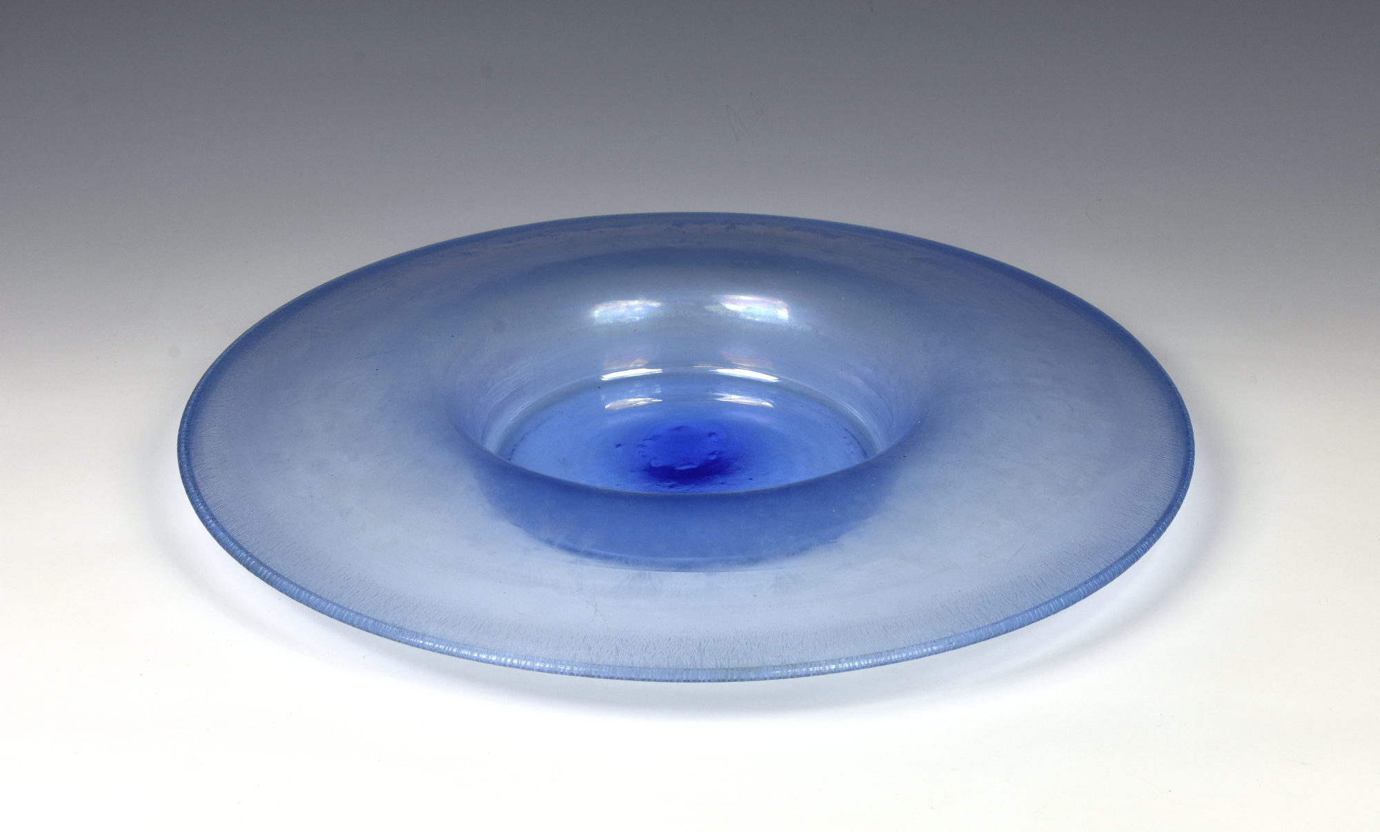 A Stretch glass iridized rolled rim centrepiece bowl, American, 1920s, probably by Frank and John