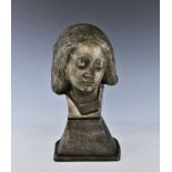 A bronze bust of a young girl titled 'Sta. Fortunata' after the original, 'Chef reliquaire de Sainte