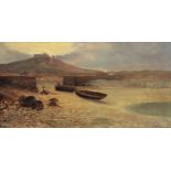 English School (late 19th century) Mending the nets on Cobo beach below the Guet, Guernsey oil on