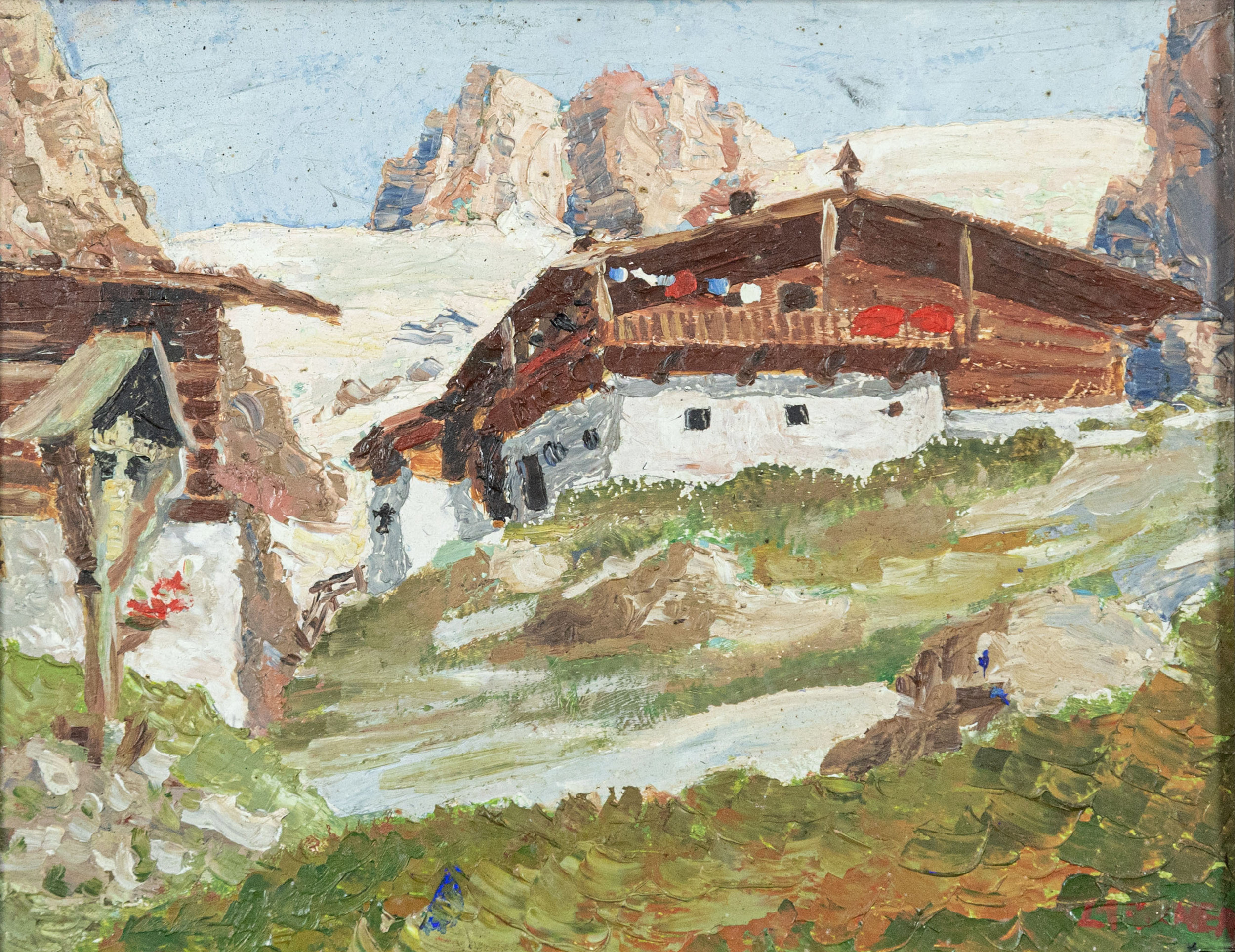 Continental School (early 20th century) An Austrian chalet in the Alps, springtime oil on board,