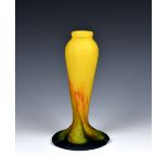 Schneider - Le Verre Francais cameo glass lamp base 1920s, the swollen column with organic spreading