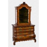 An antique Dutch marquetry serpentine cabinet on chest the narrow display cabinet with arched top