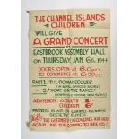 WW2 Guernsey Occupation interest - a unique hand painted poster for a concert by evacuees the poster
