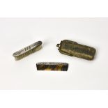 A novelty Continental silver mounted miniature brush and comb set probably late 19th century, the