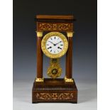 A mid-19th century rosewood, ormolu and marquetry portico clock the Japy Frères movement no. 709,