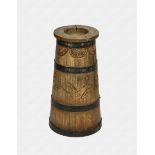 A French coopered oak butter churn late 19th / early 20th century, of conical form, carved with