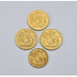 Three Edward VII Gold Full Sovereigns and a Half Sovereign Full sovereigns dating 1904/06/09, the