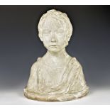 A Victorian plaster bust of a young girl 16in. (40.8cm.) high. * Provenance - ' Pines ' near