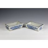 A matched pair of Chinese blue and white porcelain rectangular jardinieres or planters 18th / 19th