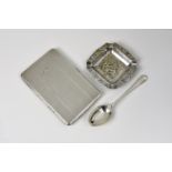 A George VI silver cigarette case E. & J. Leek, Birm. 1946, rectangular with engine turned