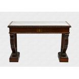 A William IV rosewood and marble console table the inset white and grey marble top with bevelled