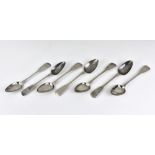 Seven Channel Islands silver fiddle pattern teaspoons five with maker's mark J.Q and two with