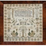 A William IV needlework sampler by 'Rachel Arthur aged 12 years May 8th 1836' with verse 'On