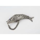 A 19th century Indian silver novelty articulated fish vinaigrette the well detailed fish with hinged