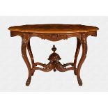 A good quality mid Victorian shaped oval centre table reputedly Swedish, the burr walnut quarter