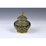 A fine quality Chinese cloisonne vase and cover early 20th century, the squat, baluster form vase