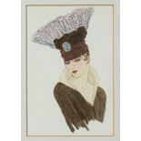 English School (circa 1930) Two portraits of Women in Hats watercolour, unsigned 4¾ x 3½in. (12 x