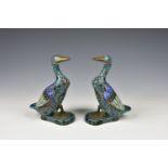 A pair of Chinese cloisonne figures of ducks probably early 20th century, in polychrome enamels on a