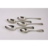 Three Channel Islands silver soup spoons one by Jacques Quesnel, one by LC, one John Le Gallais with