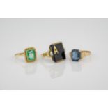 A Continental Art Deco period 15ct two colour gold and onyx initial ring size L; together with two
