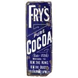 Advertising interest - FRY'S PURE COCOA enamel sign of large proportions, the vertical rectangular