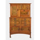 A Continental burr walnut, walnut and parquetry banded doctor's secretaire cabinet c.1900, the