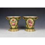 A pair of Copeland Spode porcelain twin handled spill vases 19th century, of four lobed flared form,