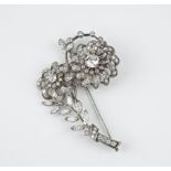 A fine mid-century 18ct white gold and diamond floral brooch 1920s-30s, designed as a floral