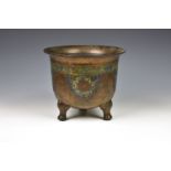 A Chinese bronze and cloisonné enamel archaic style jardinière probably 19th century, bell form with