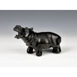 A well detailed bronze hippopotamus probably early 20th century, stood with mouth gaping, 7½in. (