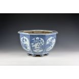 A Chinese porcelain blue and white octagonal jardinière or planter probably early 20th century,