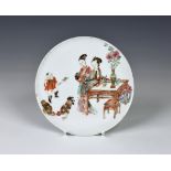 A fine Chinese famille rose porcelain shallow dish or stand Yongzheng six character mark in