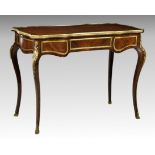 A Louis XV style gilt metal mounted rosewood and kingwood serpentine centre table c.1900, the