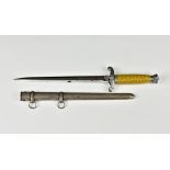 A WWII style German Army Officer's dagger and scabbard, F W HOLLER, BERLIN to 10 inch blade