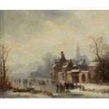 Anton Doll (German, 1826-1887) Winter scene at Lindau on the Bodensee oil on canvas, signed 'A. Doll