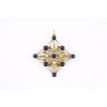 John Brogden - a Victorian 15ct gold, lapis lazuli, garnet and pearl pendant brooch of diamond