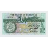 BRITISH BANKNOTES - The States of Guernsey - First run of Signatory W. C. Bull - One Pound/Five