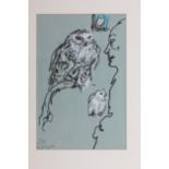 Felix Topolski R.A. (British, 1907-1989) Snowy Owl, Jersey Zoo mixed media on toned laid paper,