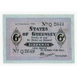 BRITISH BANKNOTE - STATES OF GUERNSEY - German Occupation Guernsey Occupation Sixpence (GN35ii),