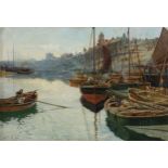 Alexander Finlay (Scottish, fl.1877-94) Newhaven Harbour. Tying up the Fishing Boats oil on