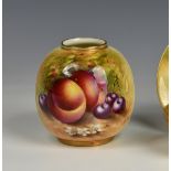 E Townsend for Royal Worcester miniature cabinet vase, of globular form, decorated with fruit and