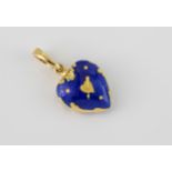 A Faberge 18ct gold and enamel heart pendant ltd. ed. 309 of 500, the deep blue enamel with gold