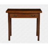 A George III mahogany rectangular gateleg tea table the fold over top over a single drawer with