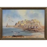 Joyce Brennand Roper (British, 20th century) Gulls and Castle Cornet, Guernsey watercolour, signed