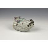 A Chinese export porcelain water buffalo stirrup cup probably 20th century, painted with matt