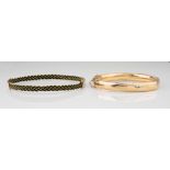 A Victorian 9ct gold and elephant hair braided bangle with 9ct rose gold clasp; together with a