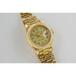 A ladies 18ct gold Rolex Oyster Perpetual Datejust wrist watch Ref. 69178, c.1987, 19mm. champagne