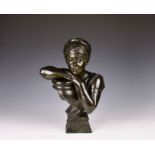 Emmanuel Villanis - a bronze - 'Rebecca au Puits' an Art Nouveau bronze bust of a maiden, c.1900,