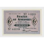BRITISH BANKNOTE - States of Guernsey - German Occupation Sixpence, 16th October, 1941 (first