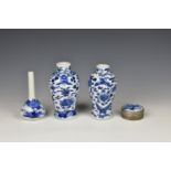 A small Chinese porcelain blue and white baluster vase four character underglaze blue Kangxi mark